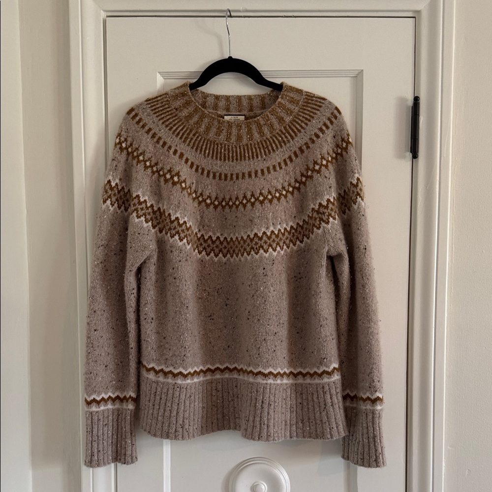 J. Crew Brown and Cream Patterned Sweater (100% Cashmere)